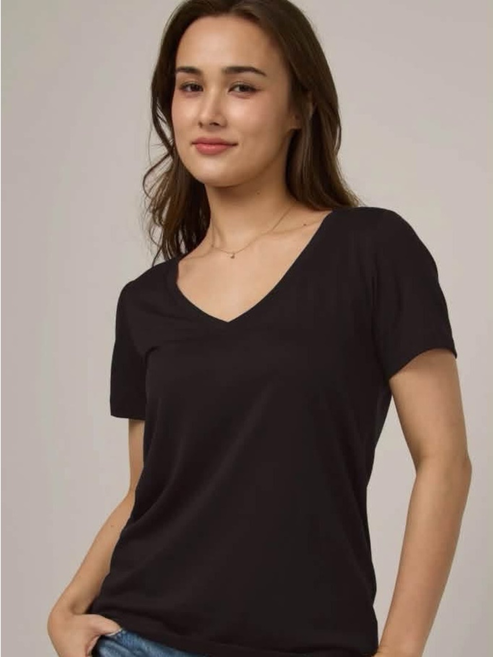 Wool& Wooland Classic Morgan V-Neck Short Sleeve Top - Black wool blend 1X EUC